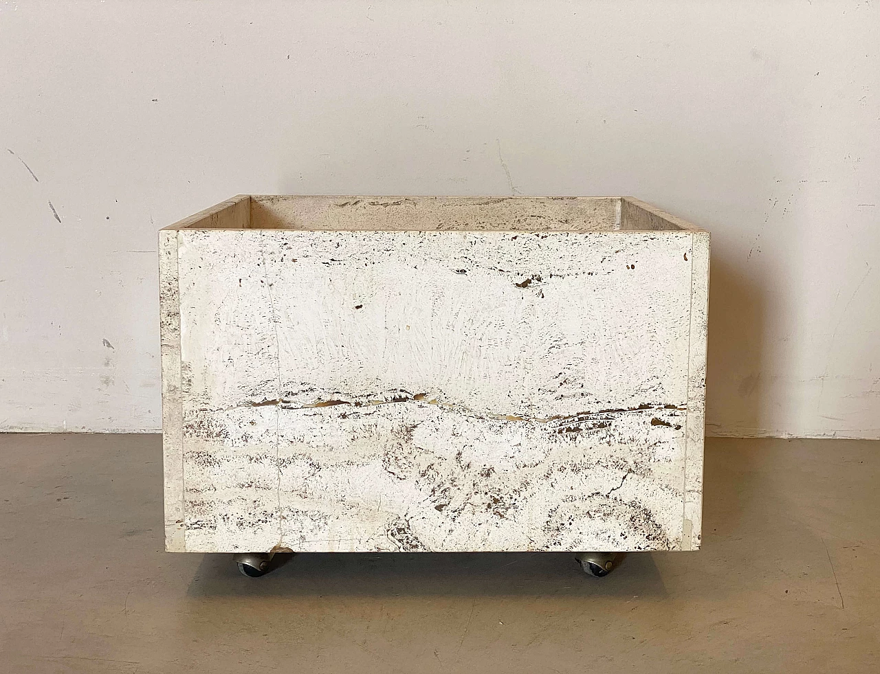 Pair of travertine planters with wheels, 1970s 11