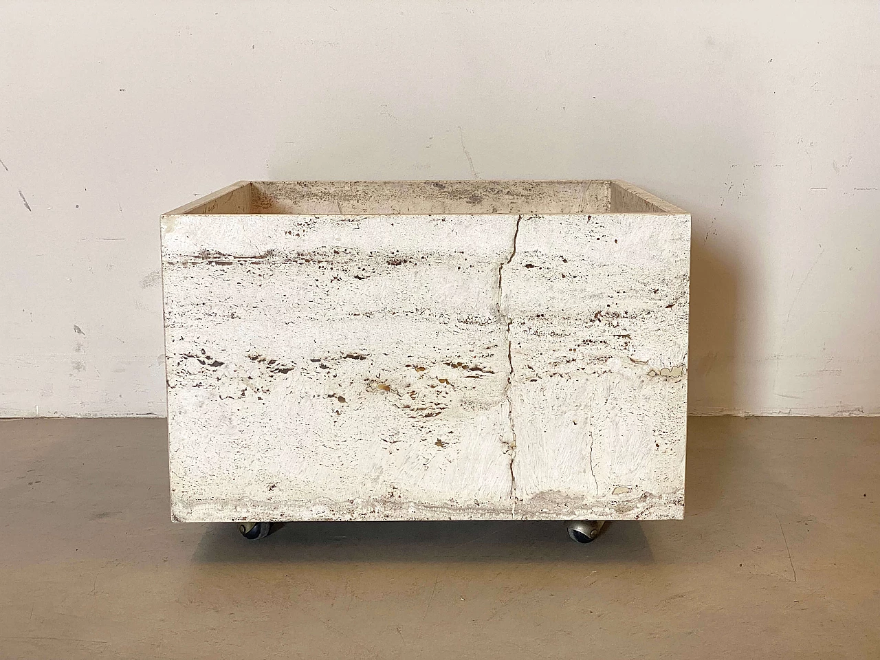 Pair of travertine planters with wheels, 1970s 13
