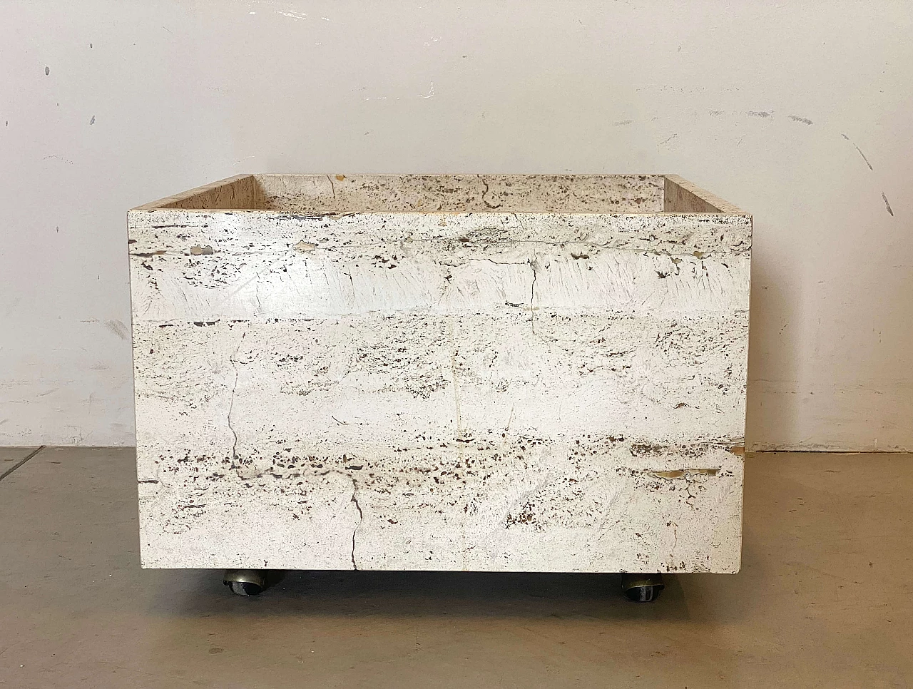 Pair of travertine planters with wheels, 1970s 15