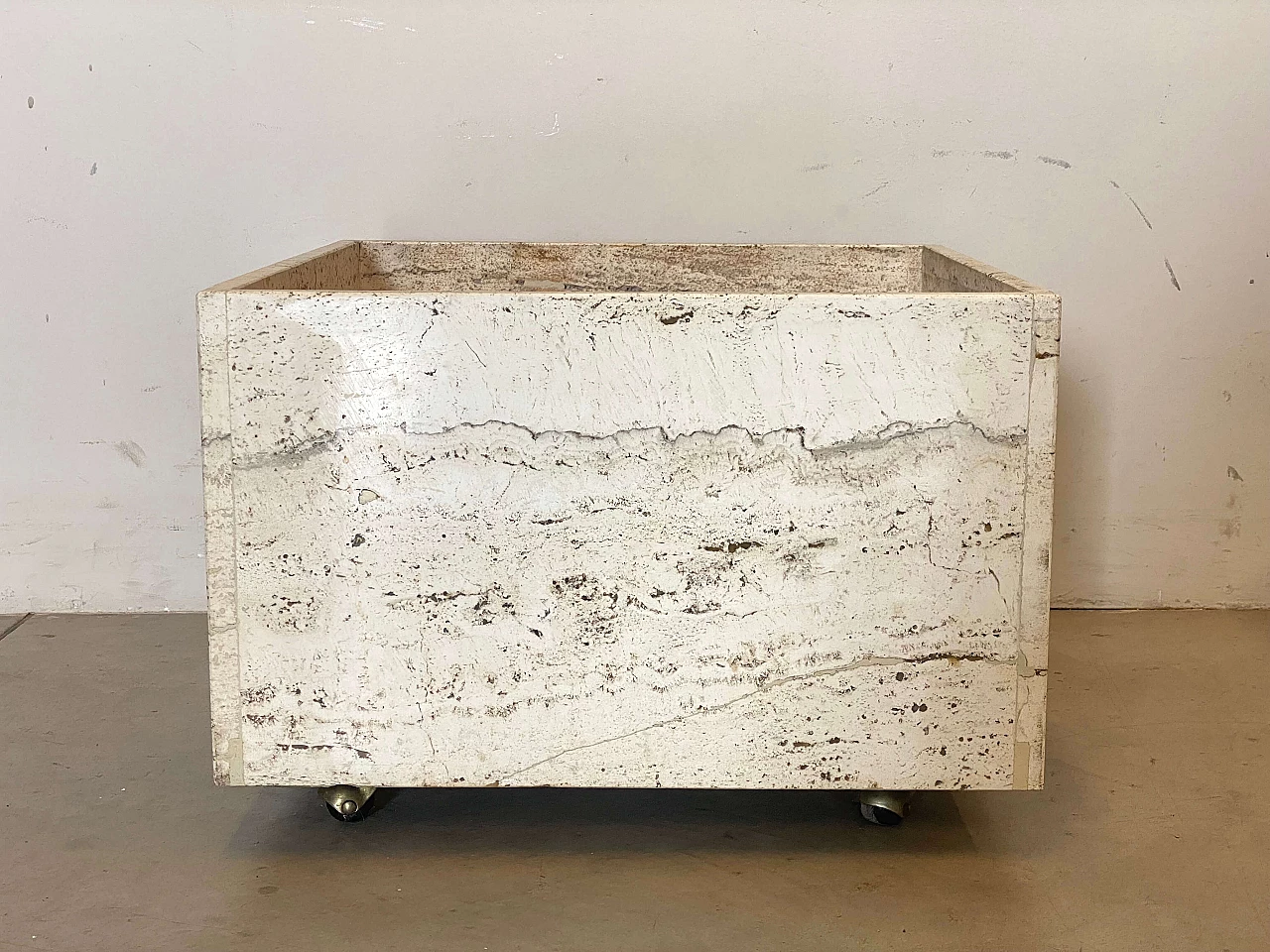 Pair of travertine planters with wheels, 1970s 16