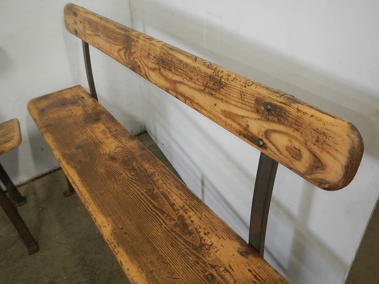 Pair of spruce and iron benches, 1950s 7