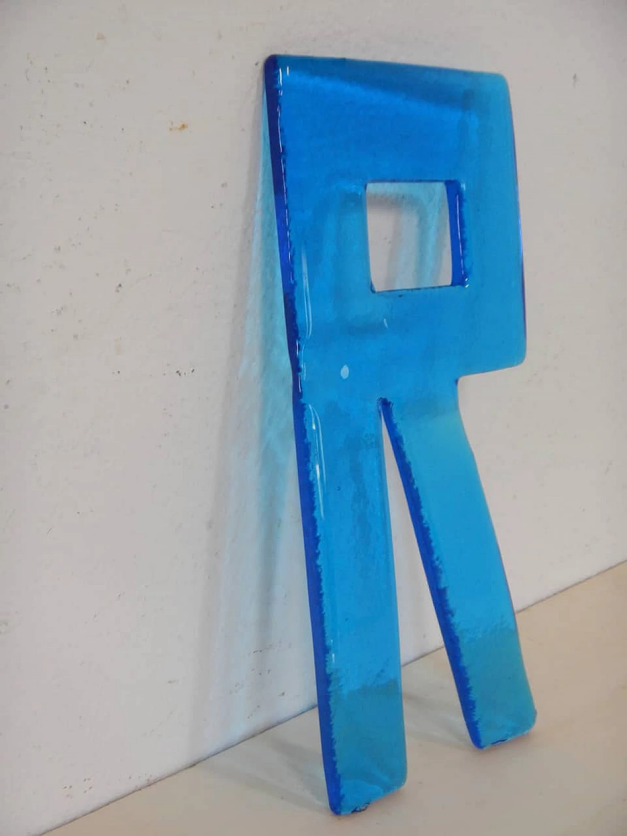 Blue glass letter R, 1980s 3