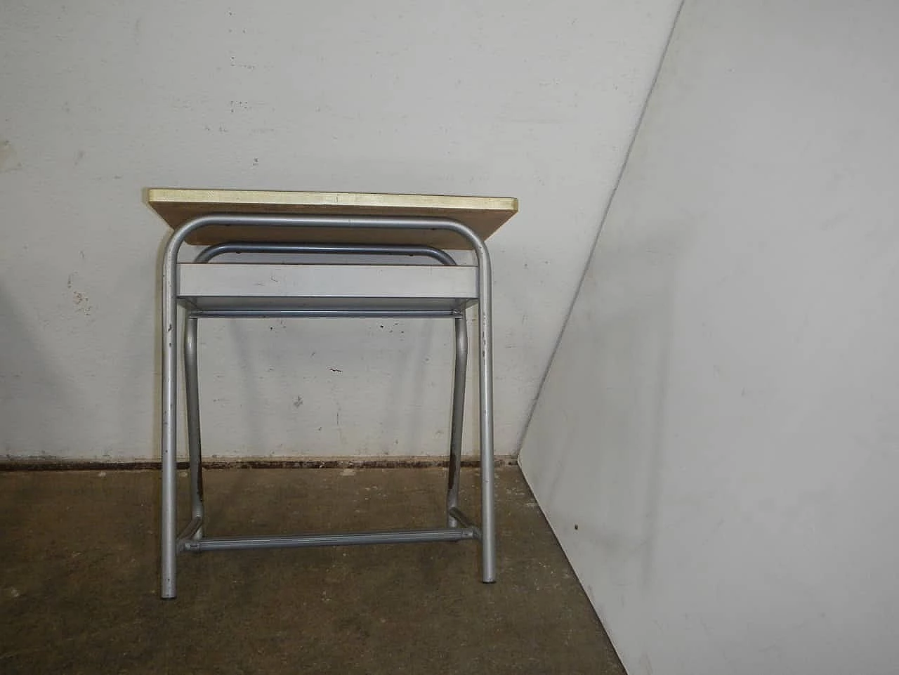 Gray metal and green formica school desk, 1970s 3