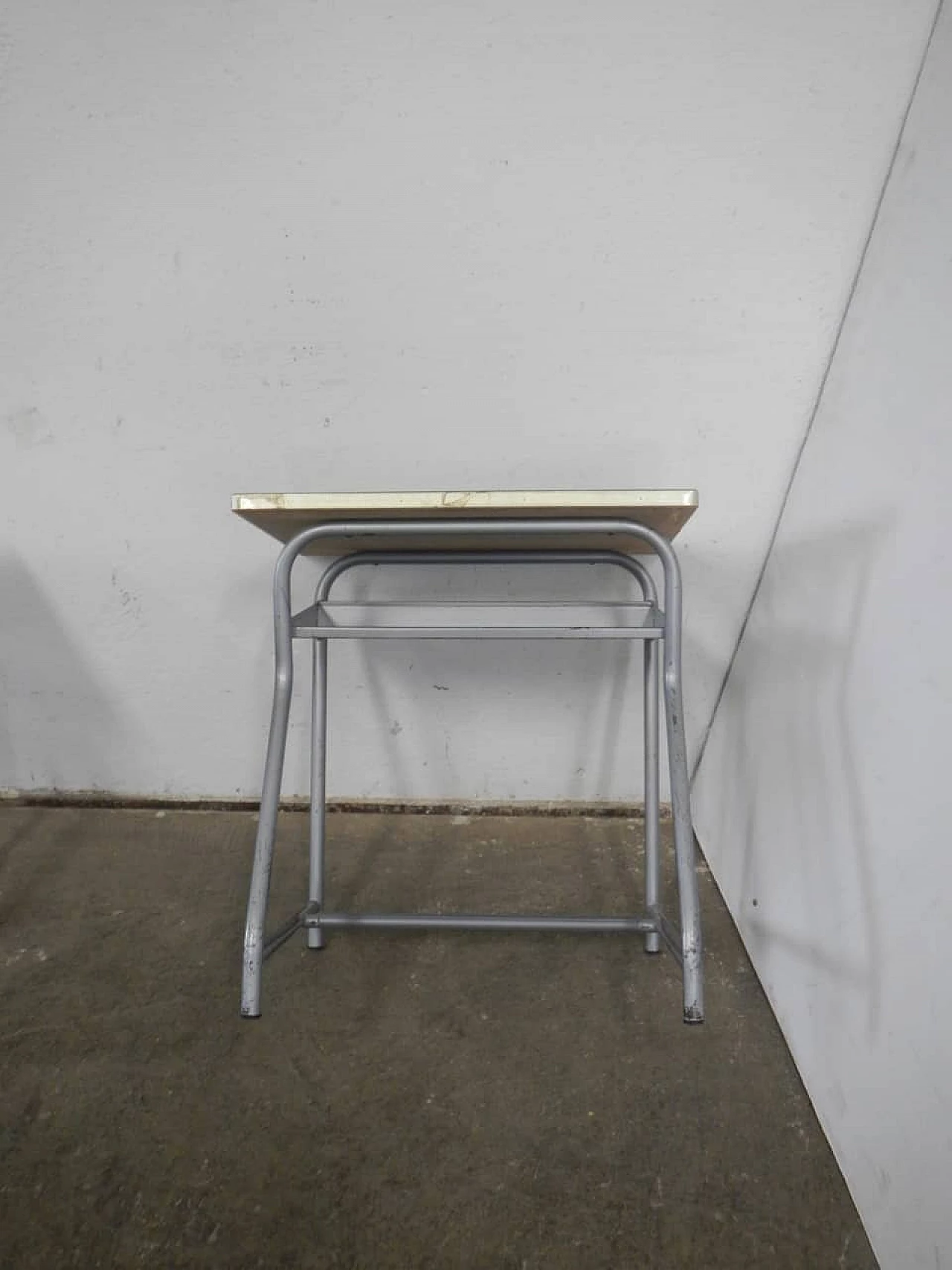 Gray metal and green formica school desk, 1970s 4