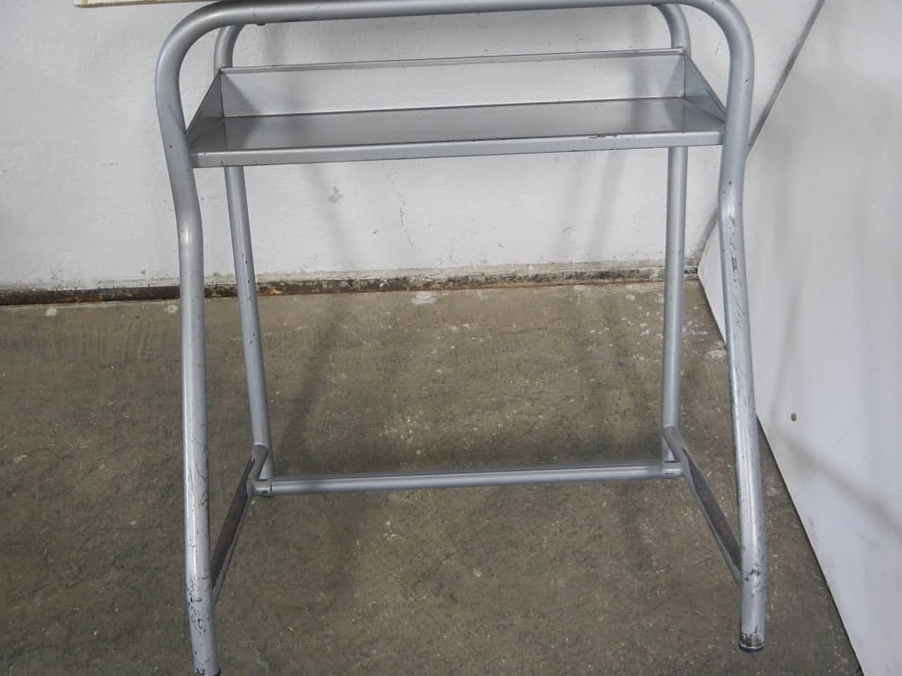 Gray metal and green formica school desk, 1970s 5