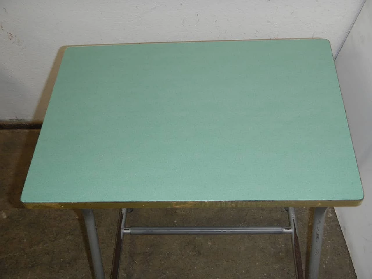 Gray metal and green formica school desk, 1970s 7