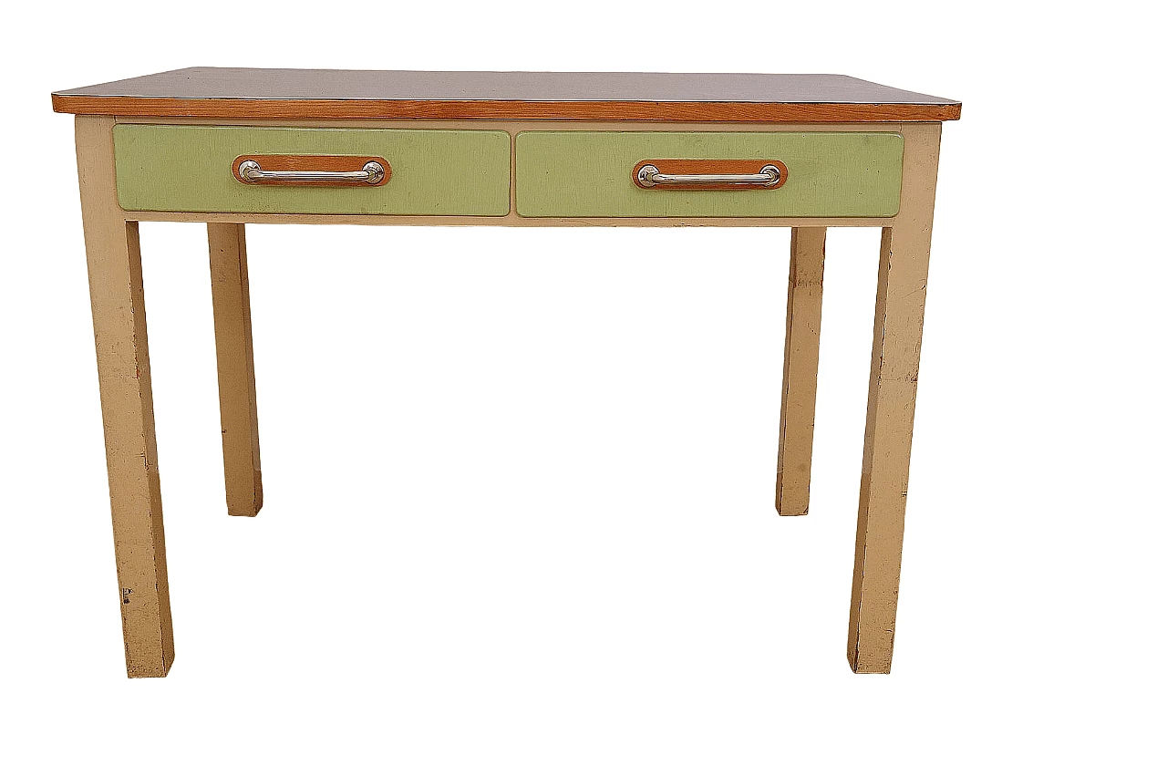 Czechoslovakian wood and formica kitchen table with drawer, 1950s 14