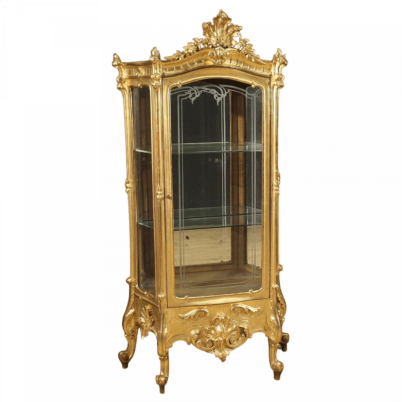 Gilded wood and plaster showcase in rocaille style, late 19th century 13