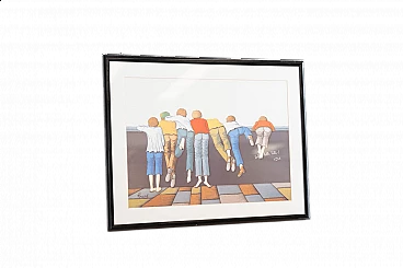 Colourful print of children climbing, 2000