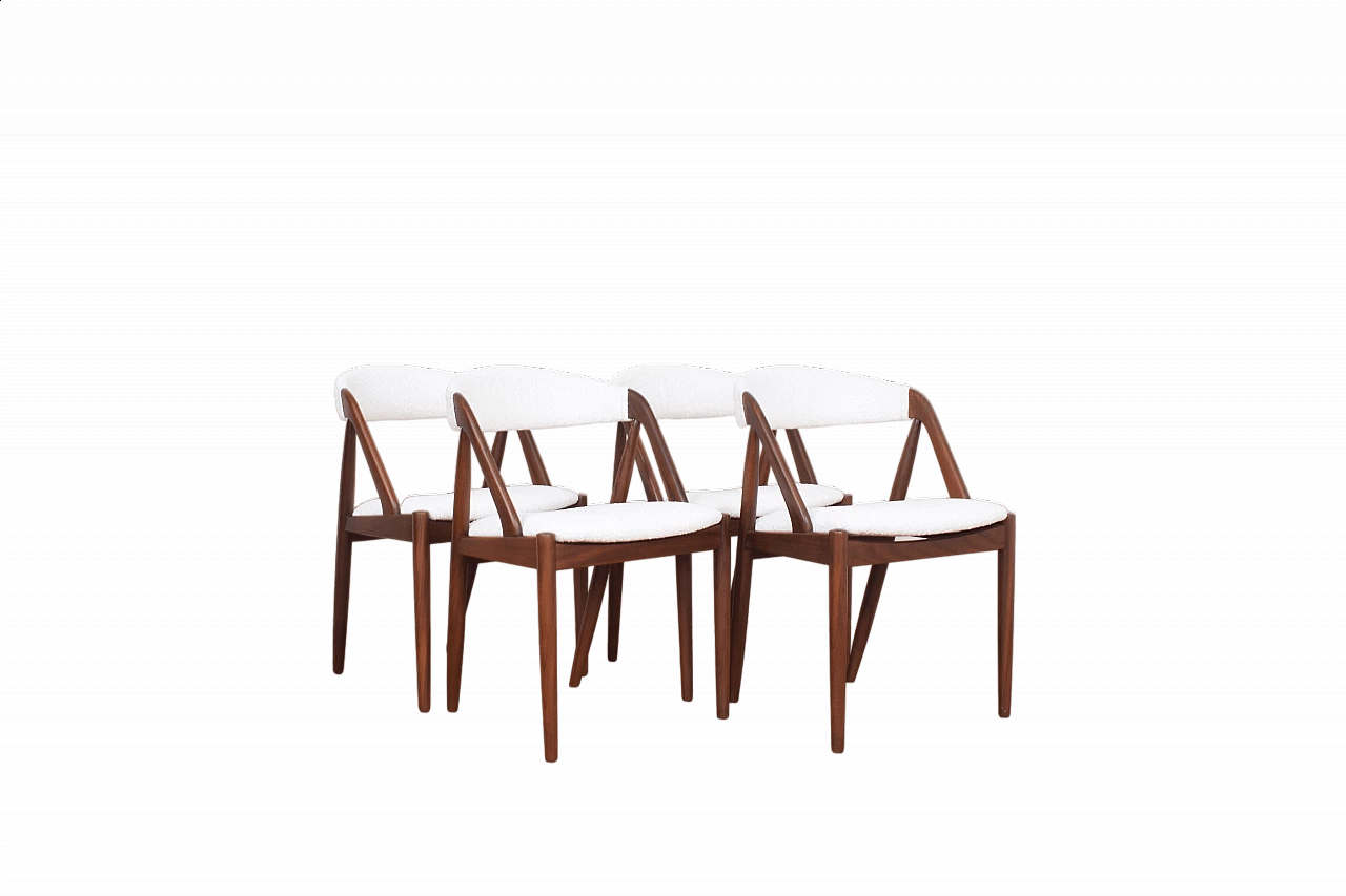 4 Chairs 31 in teak and bouclé by Kai Kristiansen for Schou Andersen, 1960s 13