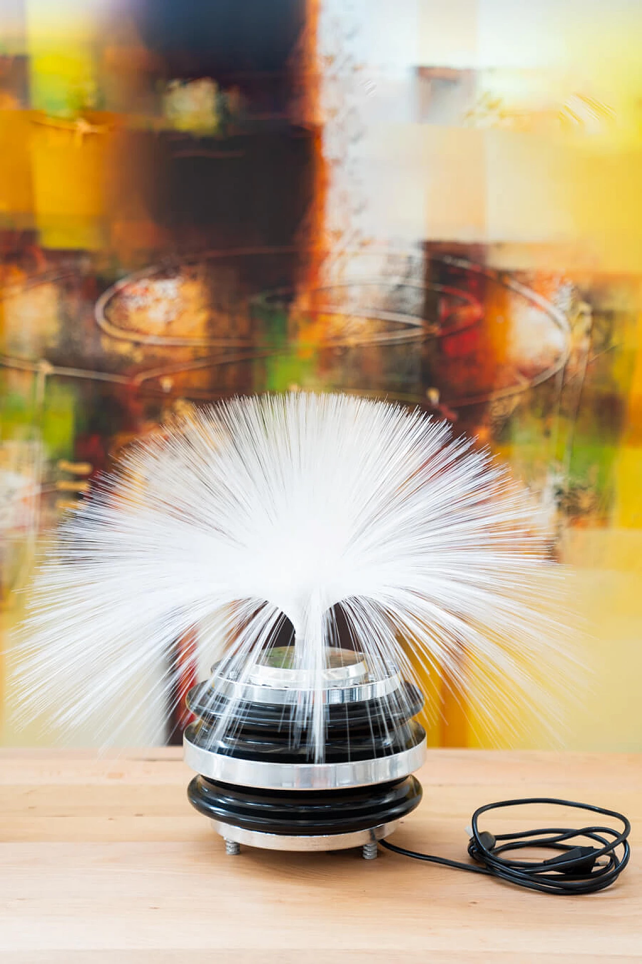 Lampada da tavolo in metallo cromato e fibra ottica, anni '70 15