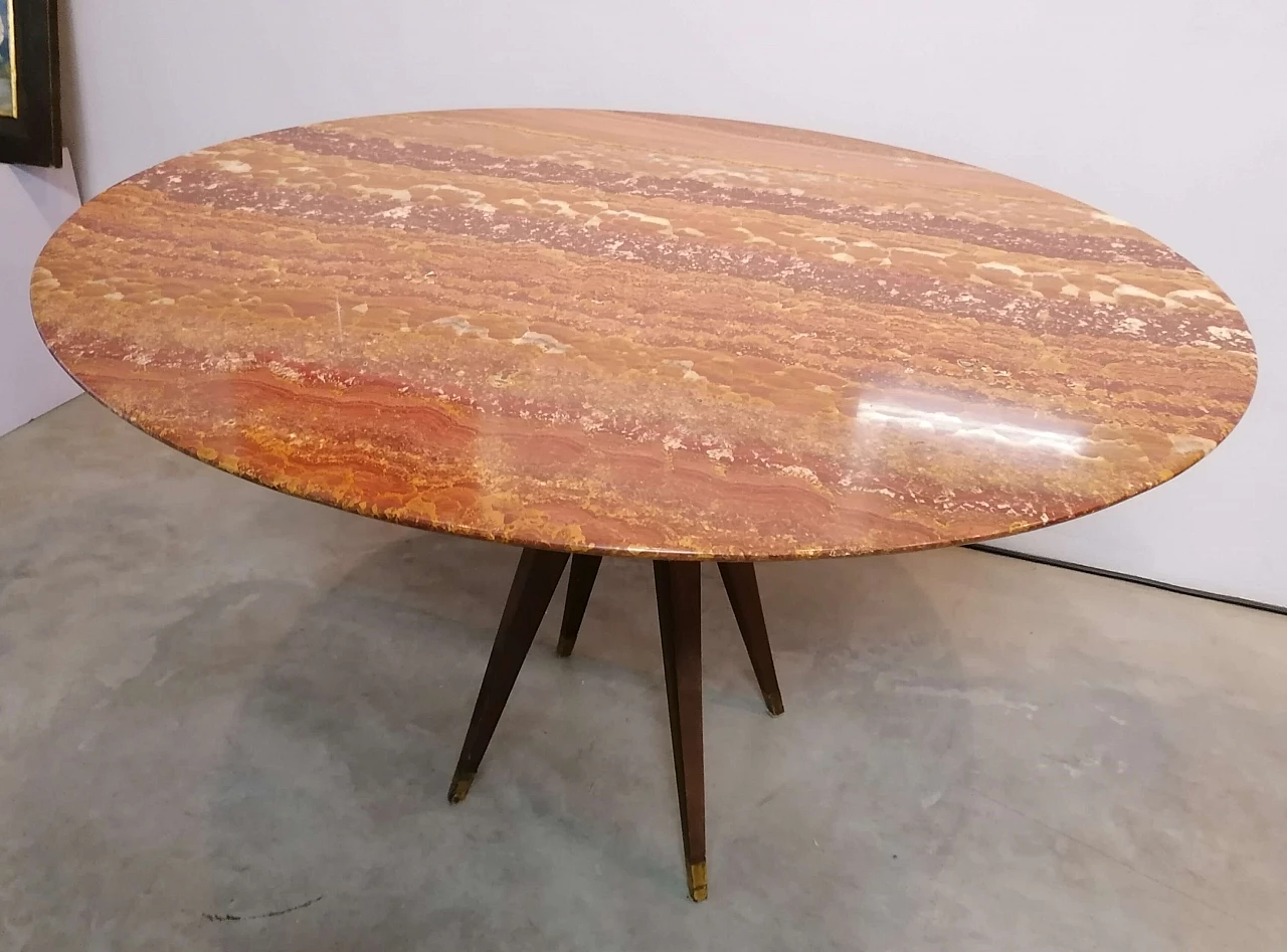 Tavolo rotondo in legno con piano in onice di Osvaldo Borsani per per Arredamenti Borsani, anni '50 4