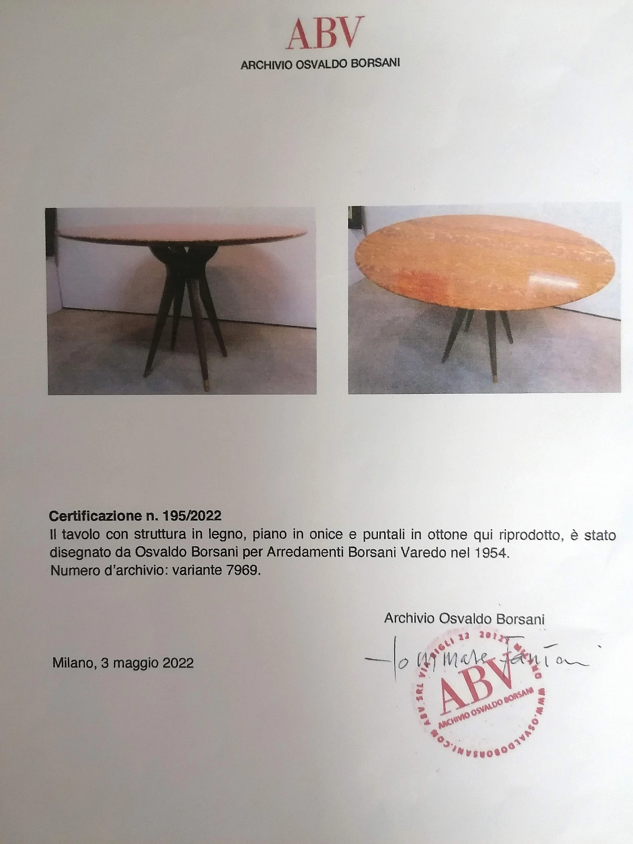 Tavolo rotondo in legno con piano in onice di Osvaldo Borsani per per Arredamenti Borsani, anni '50 6
