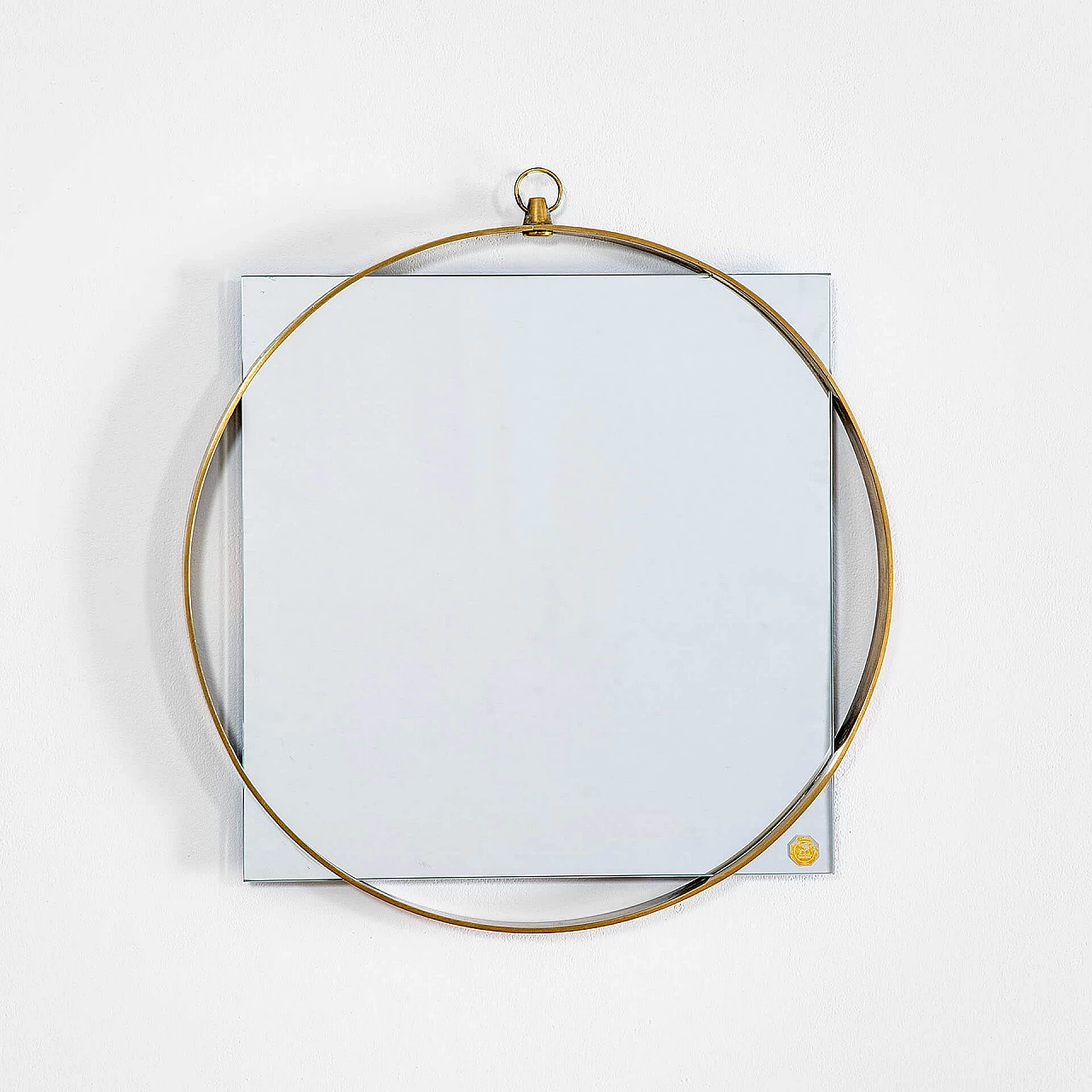 Square wall mirror with brass frame by Fontana Arte, 1950s 1