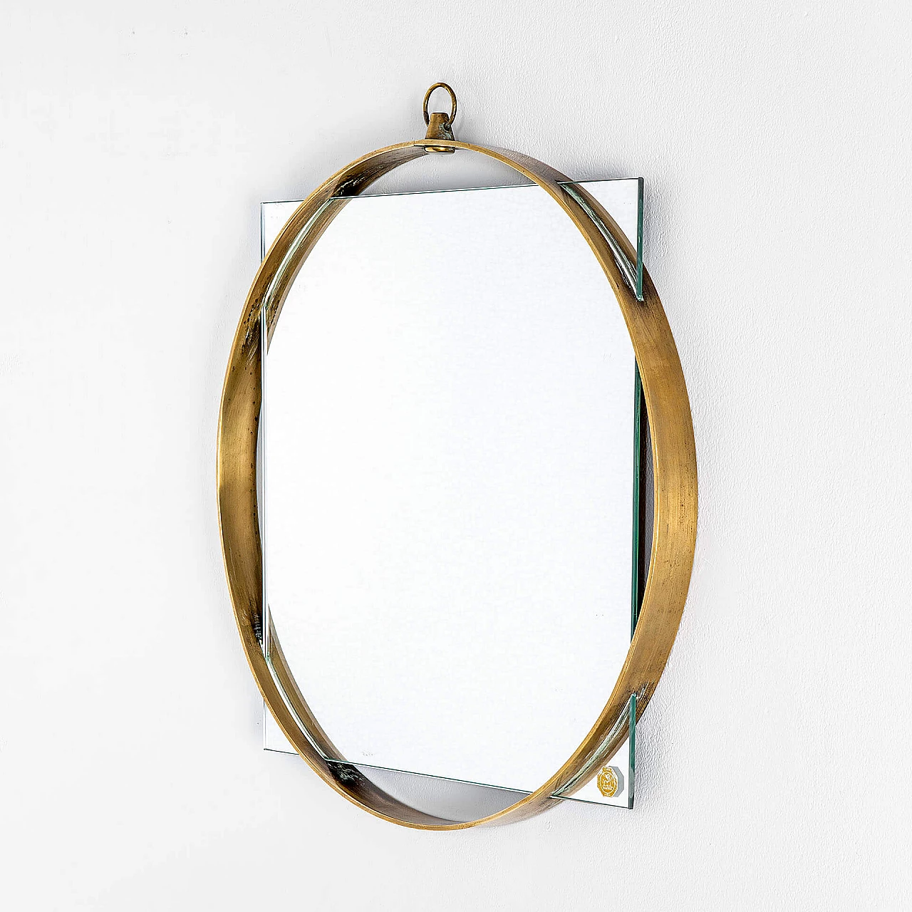Square wall mirror with brass frame by Fontana Arte, 1950s 2