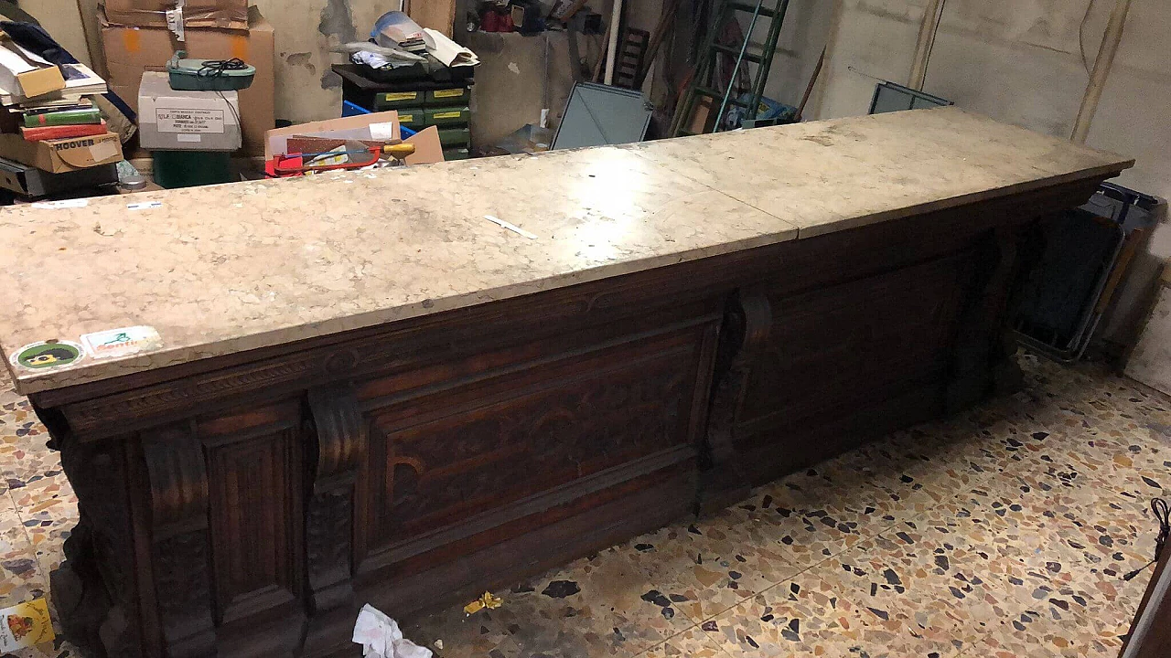 Mahogany and poplar counter with marble top, early 20th century 1