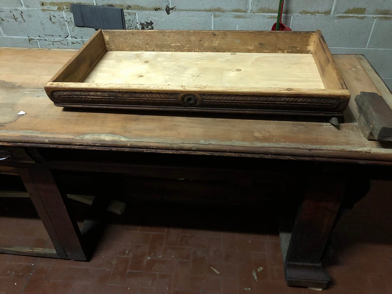 Bancone in mogano e pioppo con piano in marmo, inizio '900 5