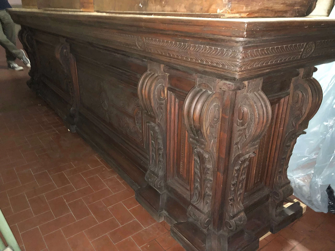 Bancone in mogano e pioppo con piano in marmo, inizio '900 8