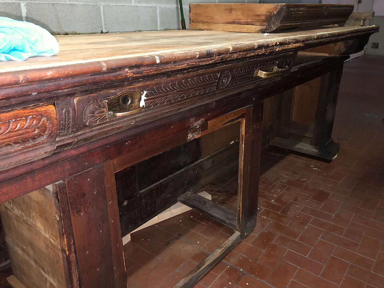 Bancone in mogano e pioppo con piano in marmo, inizio '900 9