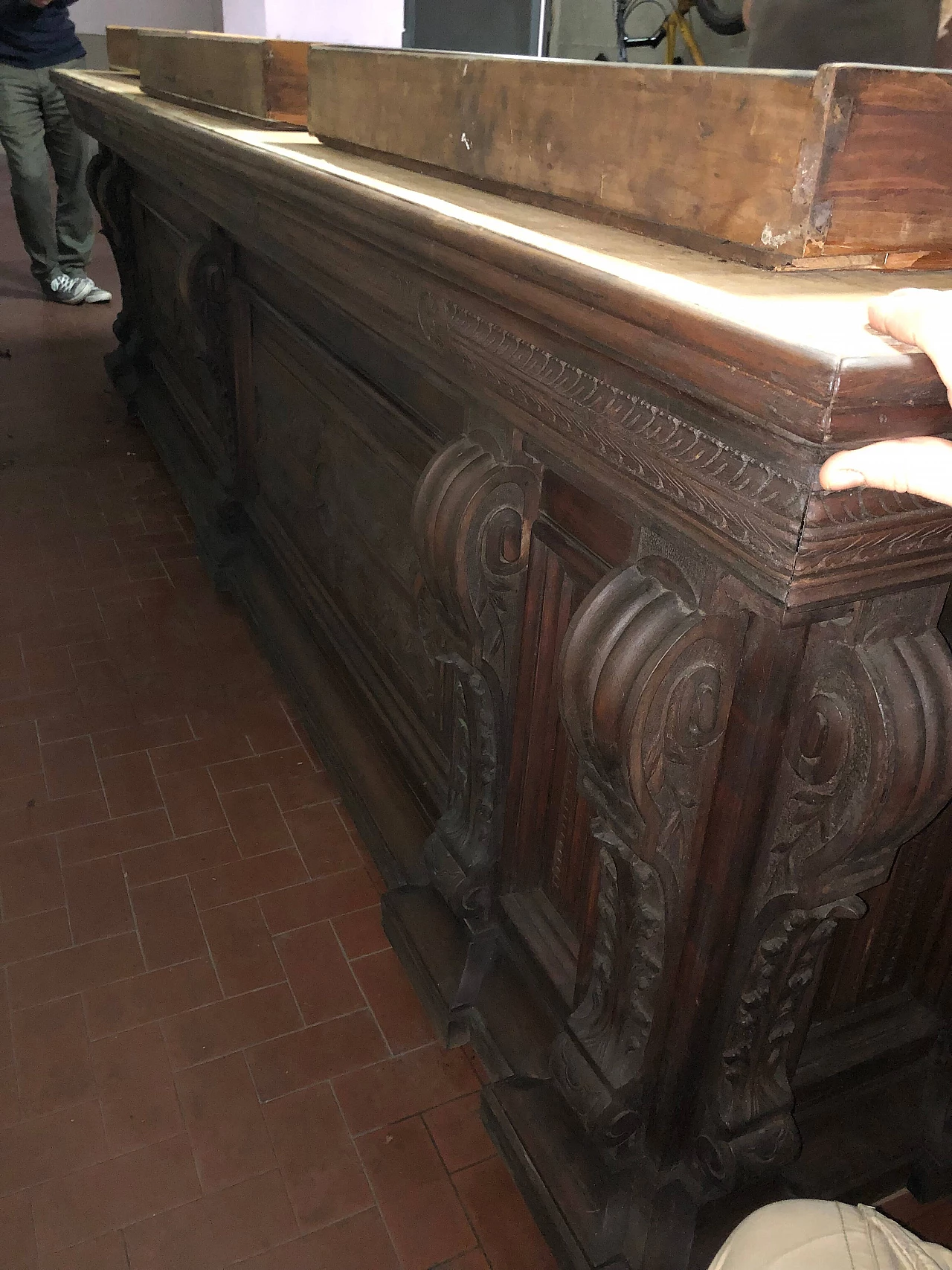 Bancone in mogano e pioppo con piano in marmo, inizio '900 12