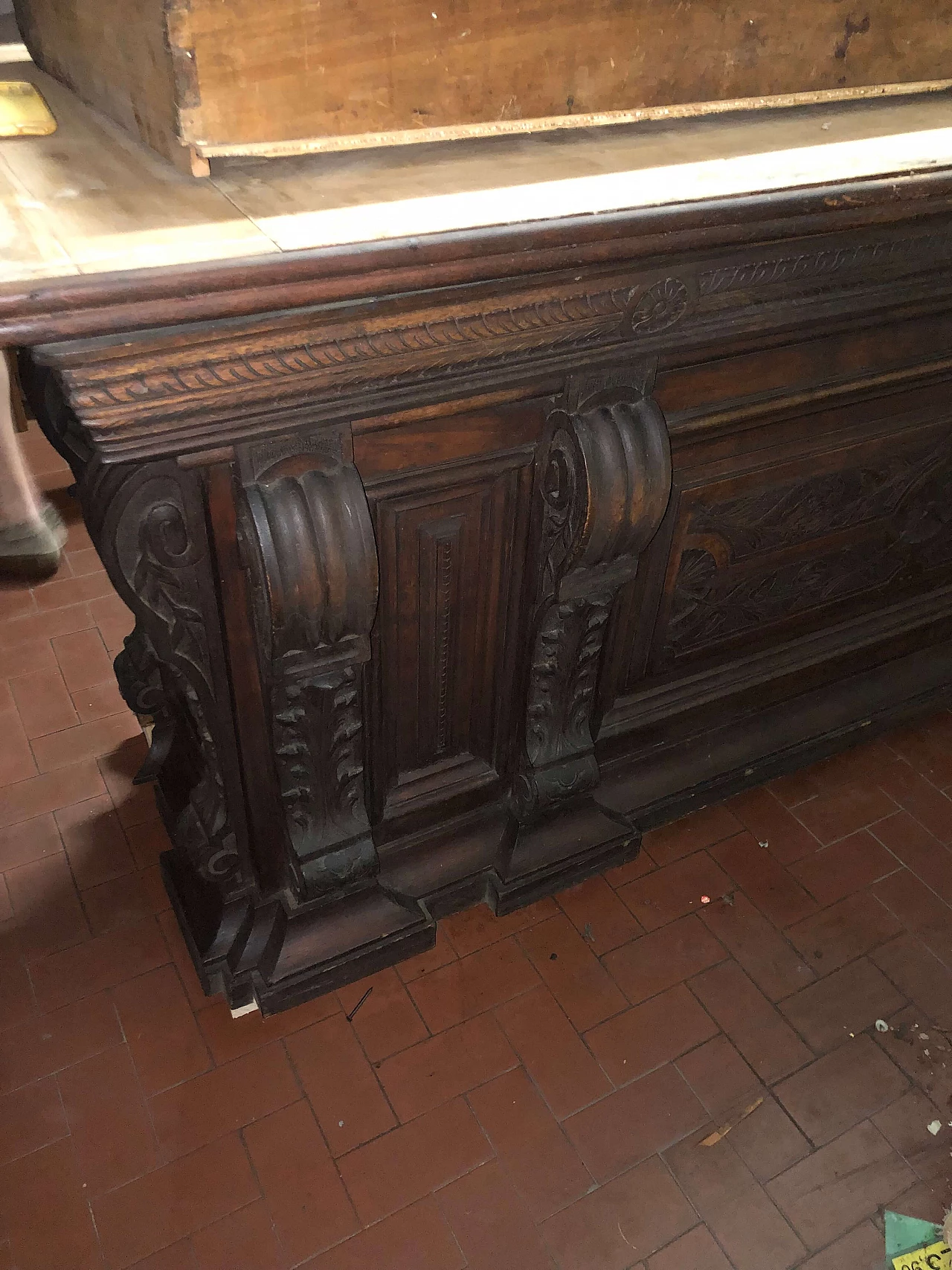 Bancone in mogano e pioppo con piano in marmo, inizio '900 13