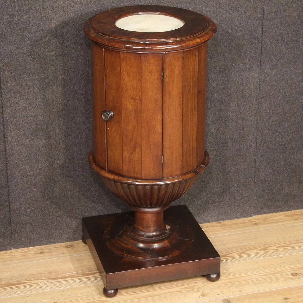 Genoese walnut bedside table with marble top, first half of the 19th century 1