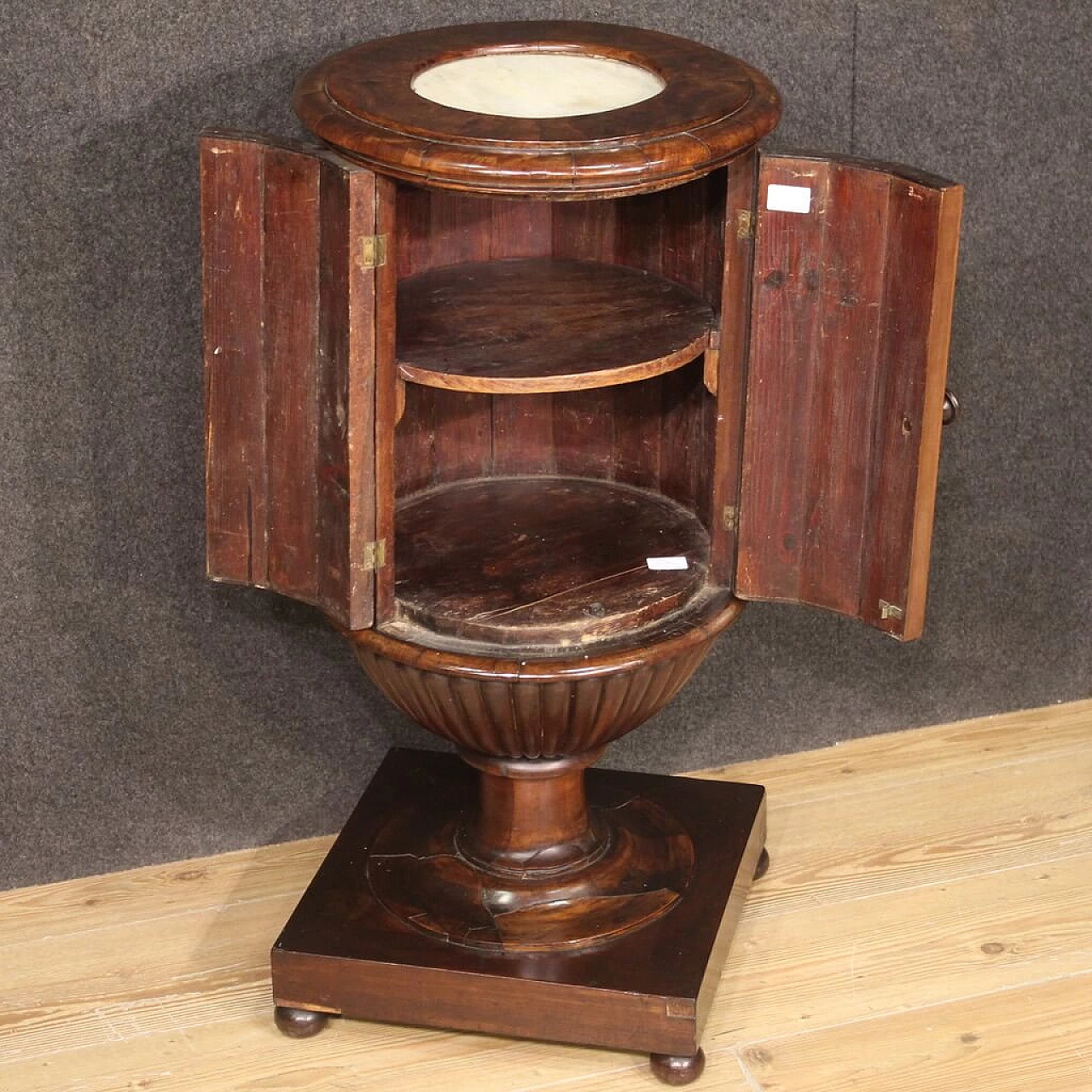 Genoese walnut bedside table with marble top, first half of the 19th century 7