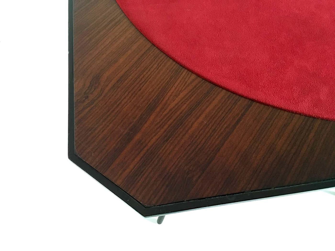 Tavolo da gioco in faggio ebanizzato con piano in tessuto rosso di Chiavari, anni '50 2