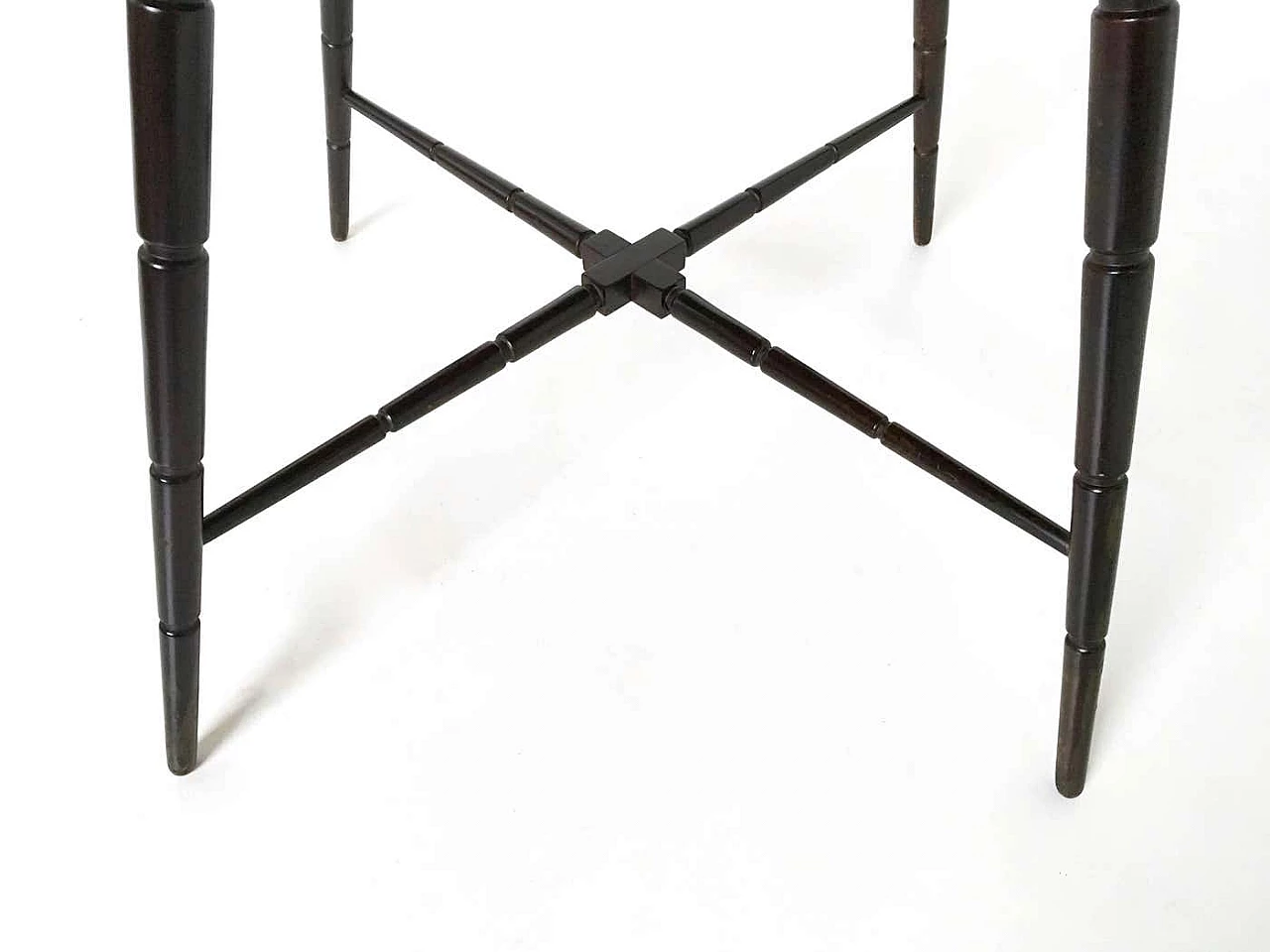 Tavolo da gioco in faggio ebanizzato con piano in tessuto rosso di Chiavari, anni '50 6