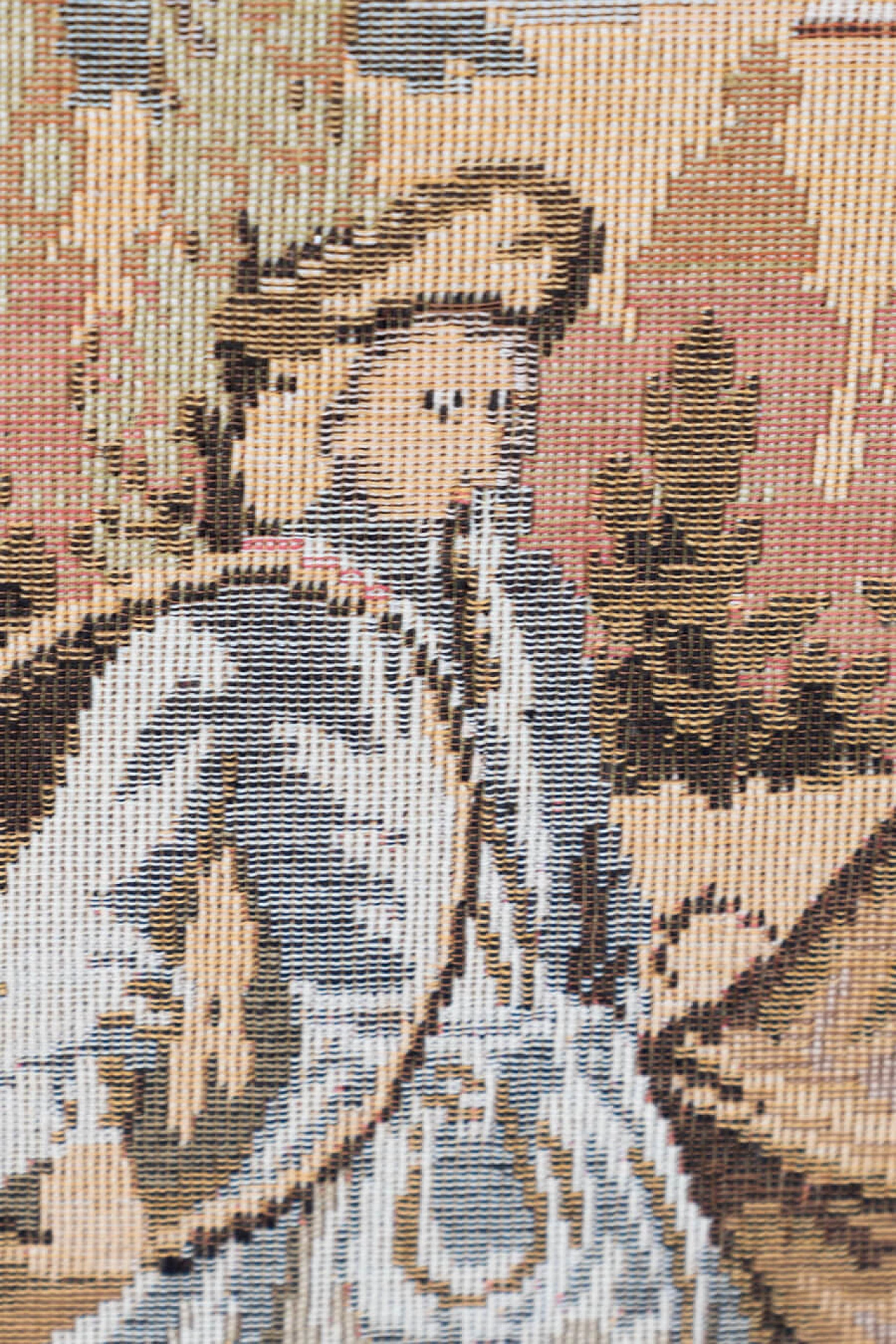 Arazzo con cornice in legno e grucce appendiabiti in ottone, anni '60 1460379