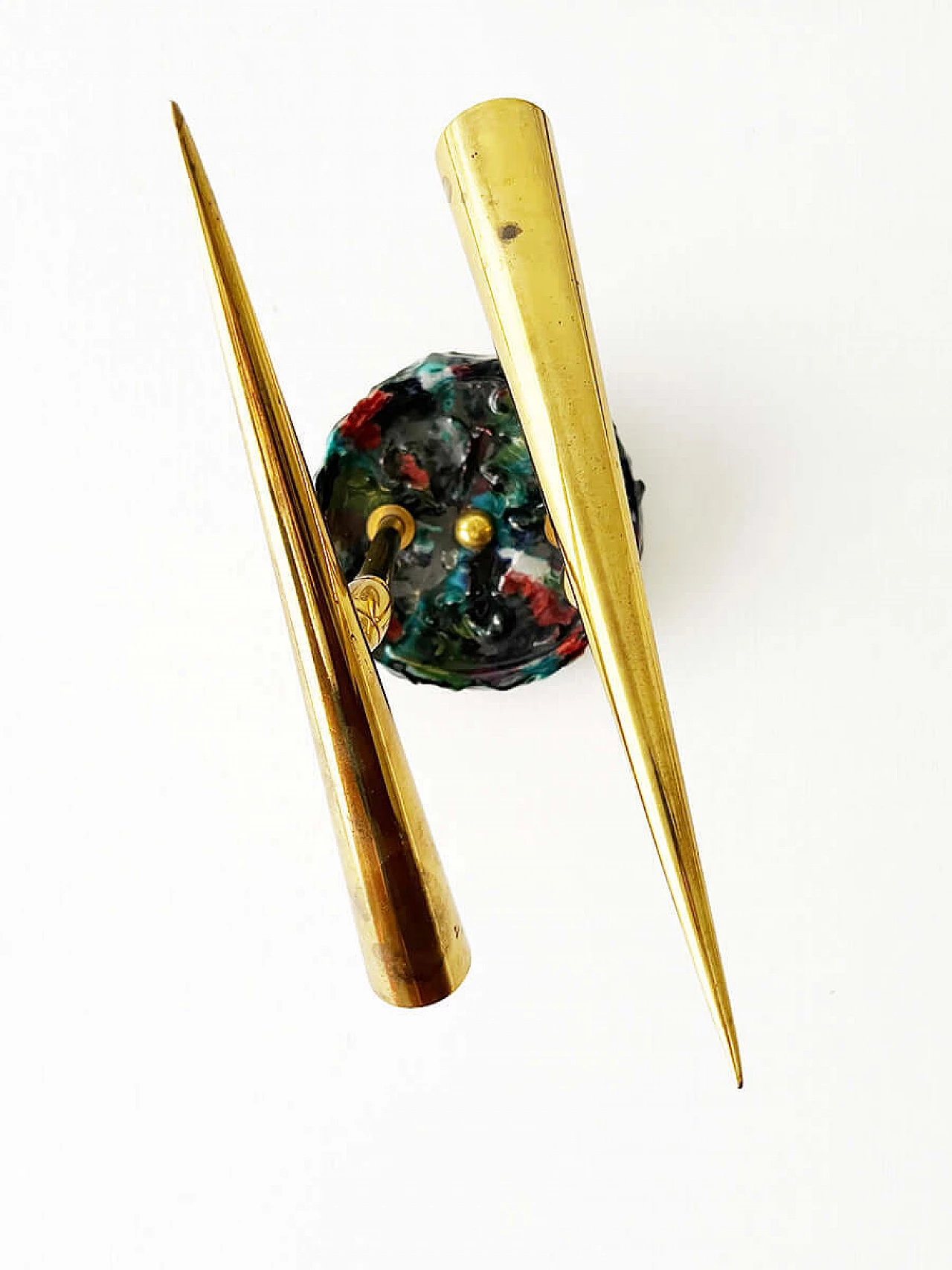 6 Brass and ceramic wall lamps by Leonardi Leoncillo for Lumi, 1950s 3