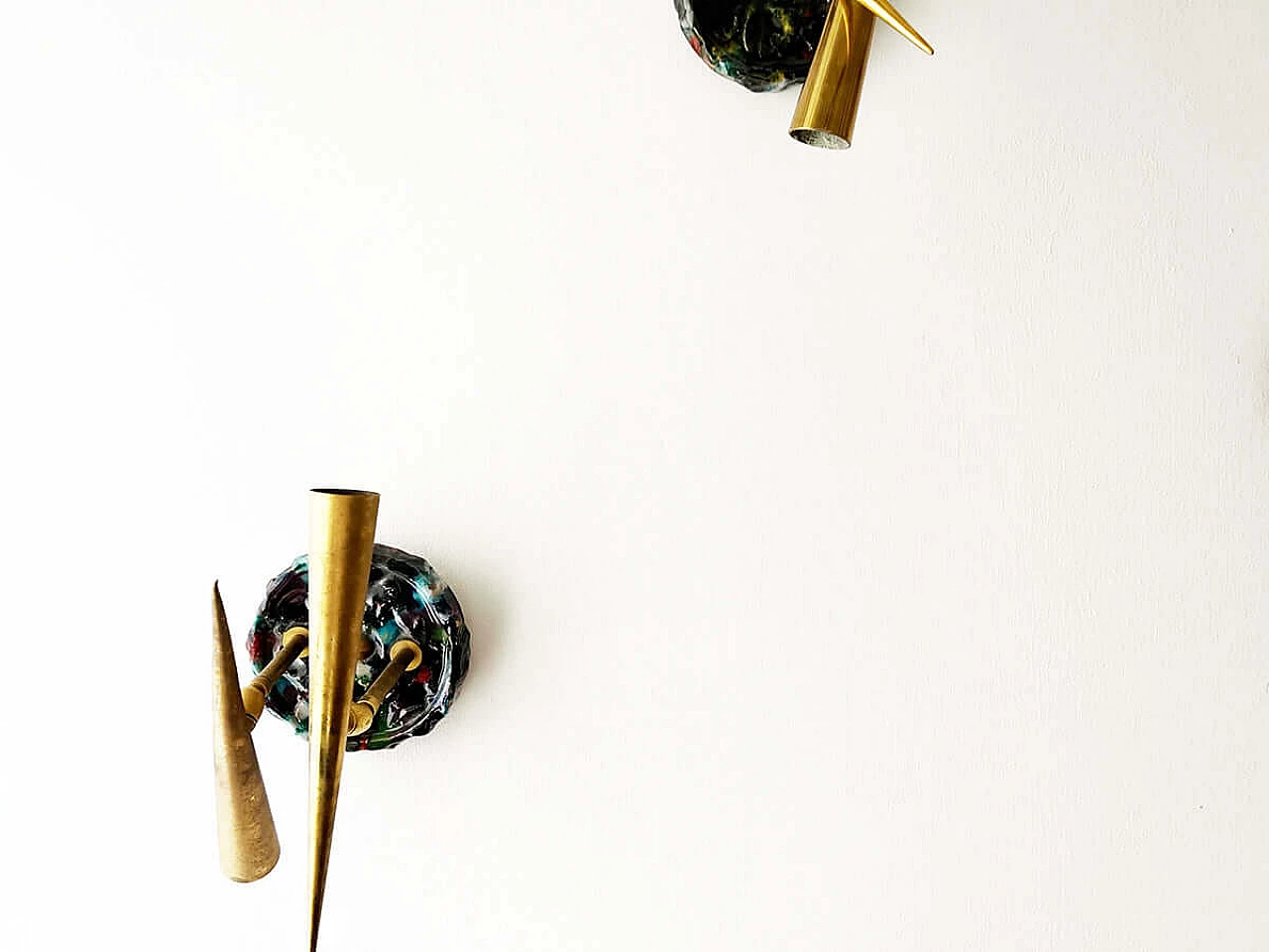 6 Brass and ceramic wall lamps by Leonardi Leoncillo for Lumi, 1950s 4