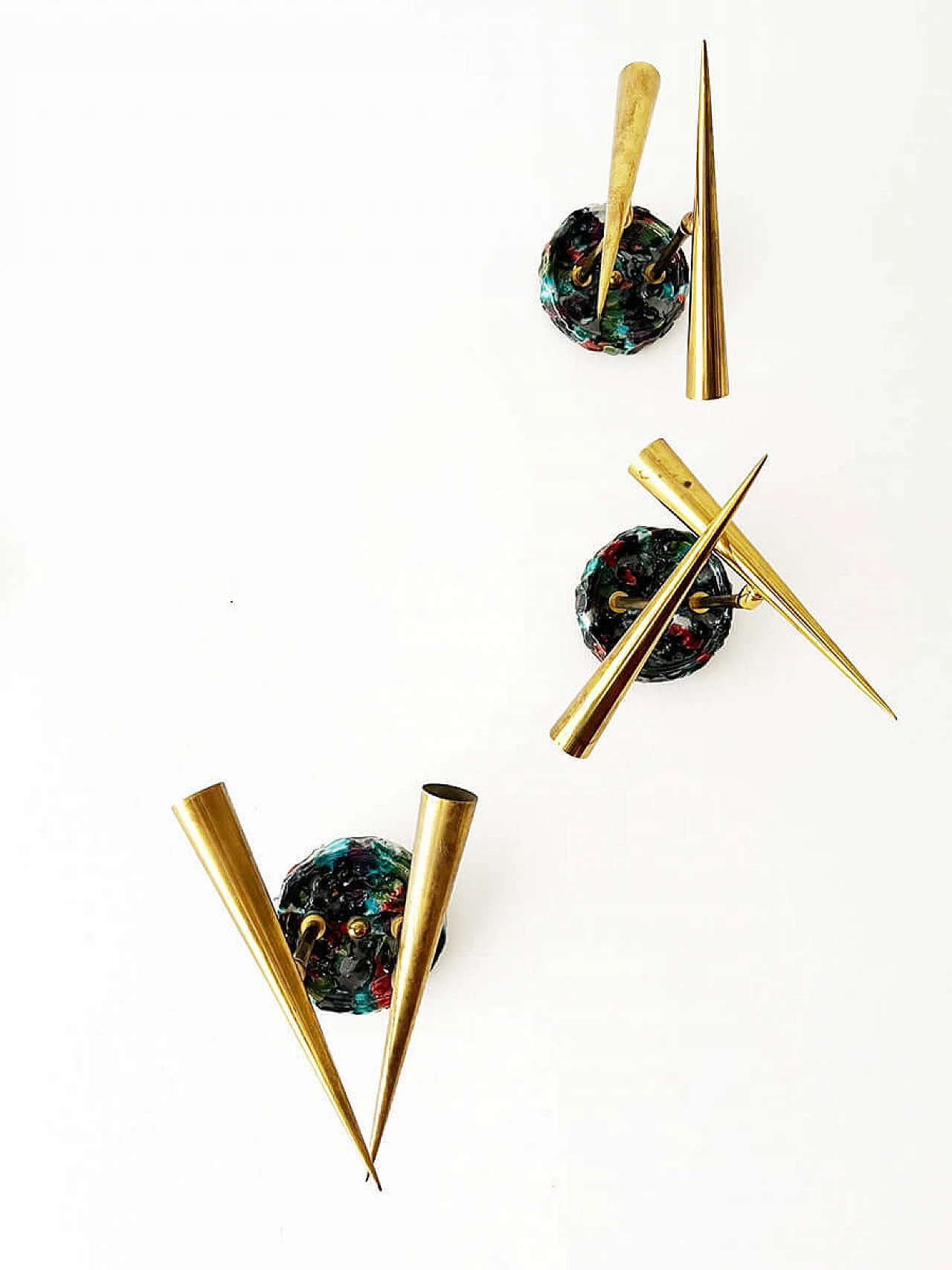 6 Brass and ceramic wall lamps by Leonardi Leoncillo for Lumi, 1950s 6