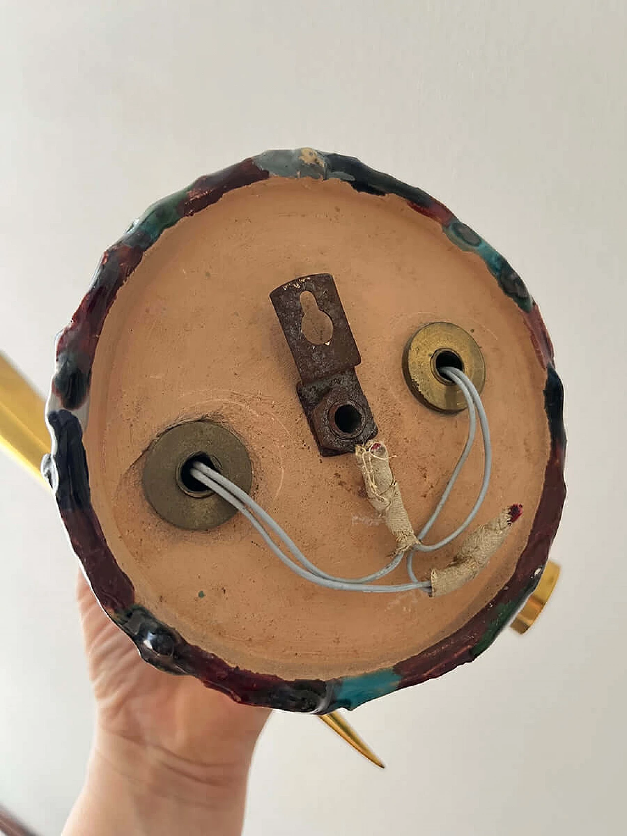 6 Brass and ceramic wall lamps by Leonardi Leoncillo for Lumi, 1950s 7