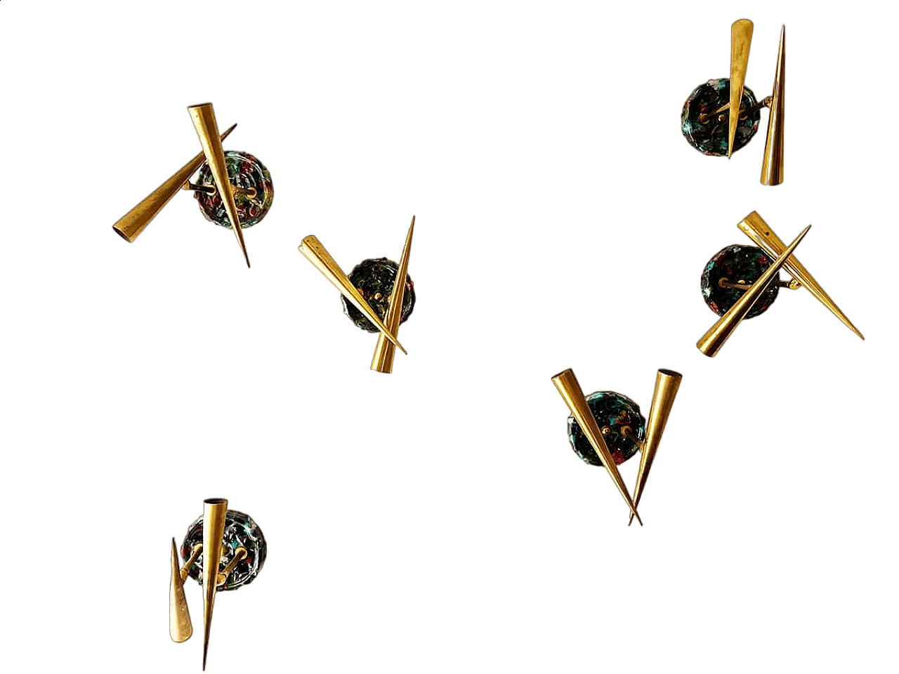 6 Brass and ceramic wall lamps by Leonardi Leoncillo for Lumi, 1950s 10