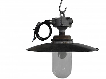 Metal and glass outdoor hanging lamp, 1940s