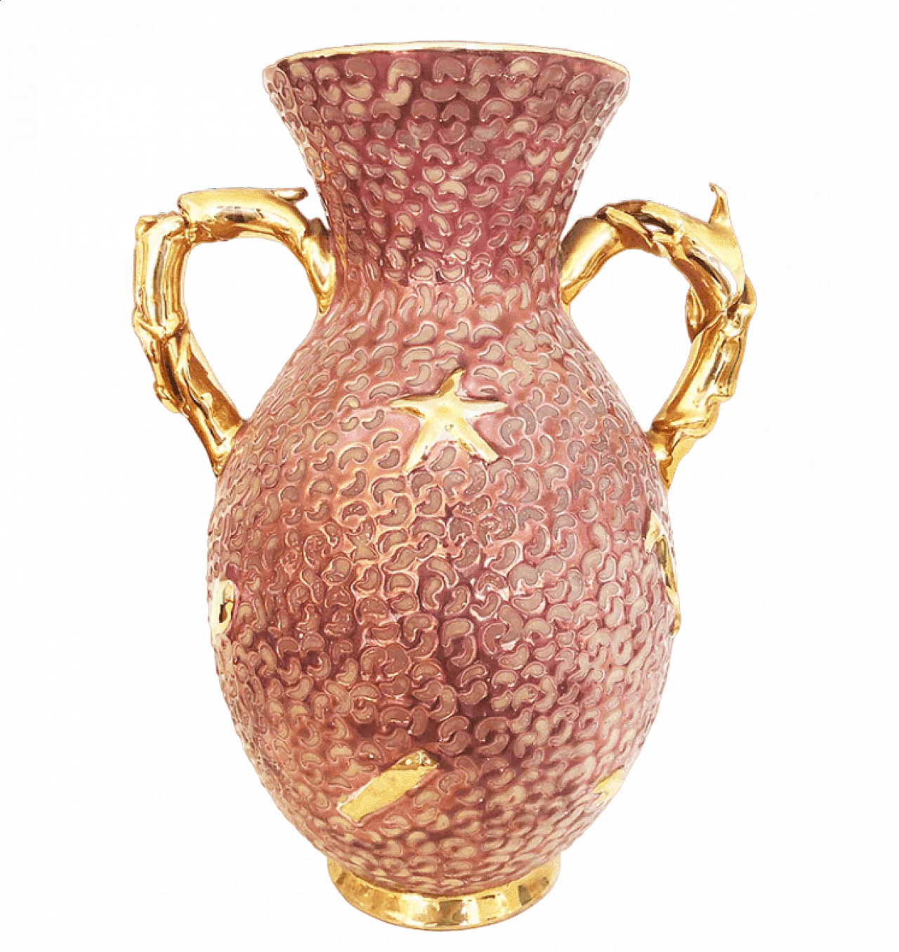 Vaso in ceramica, bronzo e oro, anni '60 7