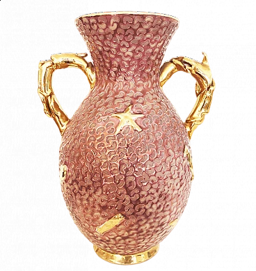 Vaso in ceramica, bronzo e oro, anni '60