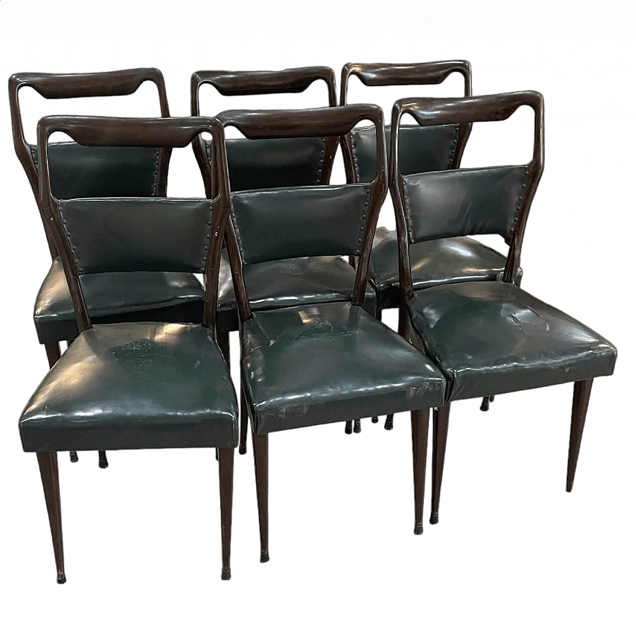 6 Sedie in palissandro con seduta e schienale in pelle di Vittorio Dassi, anni '60 5