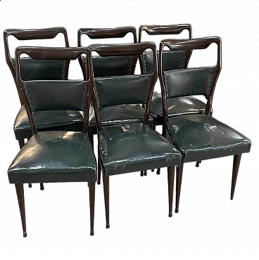 6 Sedie in palissandro con seduta e schienale in pelle di Vittorio Dassi, anni '60