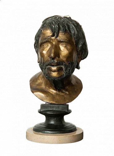 Scultura in bronzo raffigurante testa del filosofo Seneca, anni '30