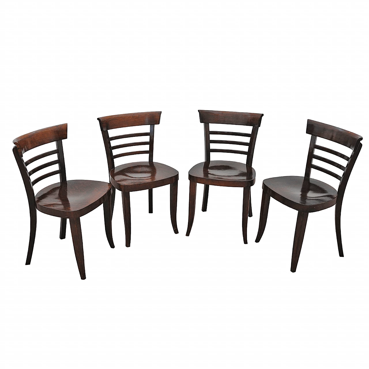 4 Walnut chairs by Thonet, 1950s 1