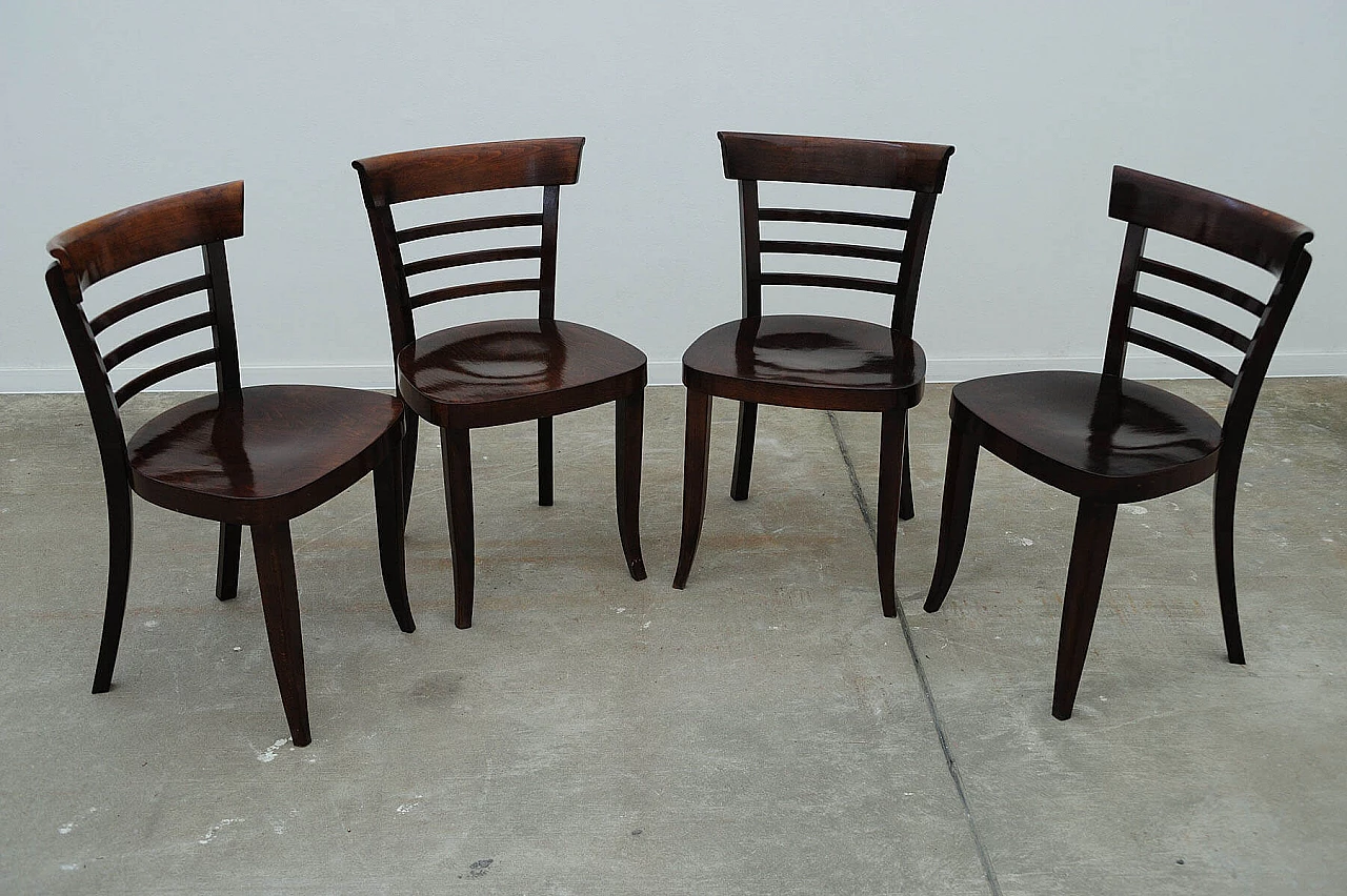 4 Walnut chairs by Thonet, 1950s 4
