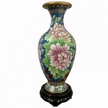 Chinese cloisonné vase with birds and floral decoration, 1960s
