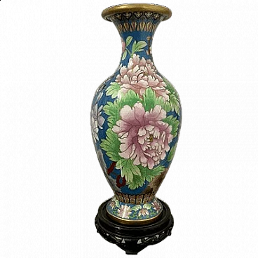 Chinese cloisonné vase with birds and floral decoration, 1960s