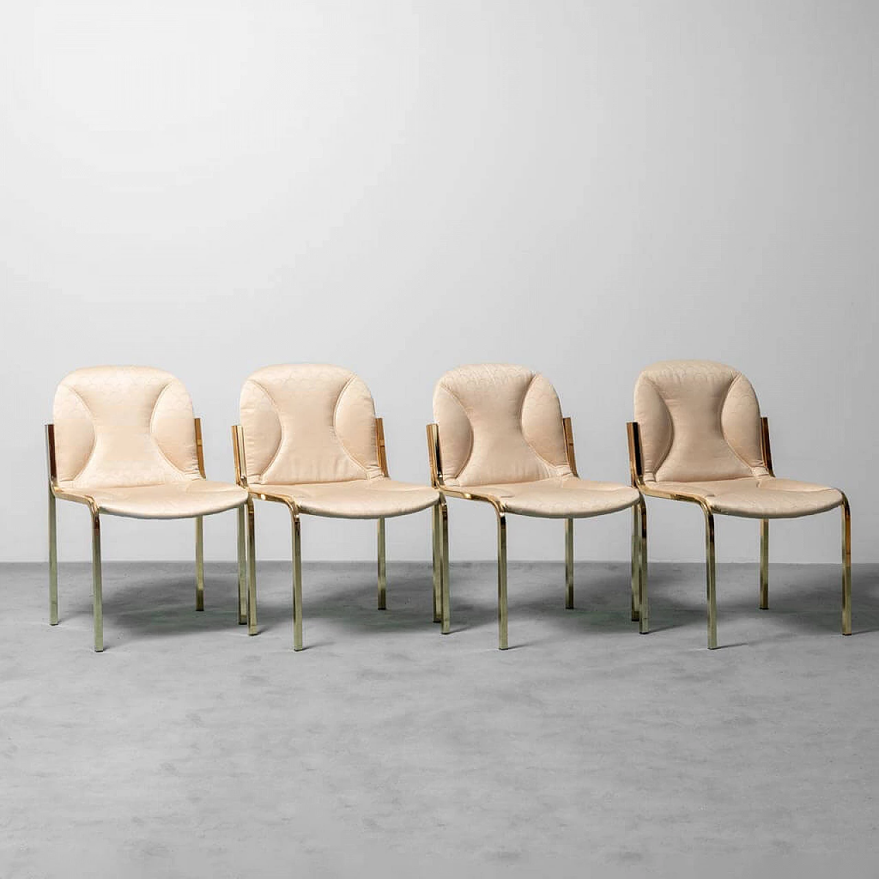 4 Chairs in gilded metal and fabric by Gianluigi Gorgoni, 1970s 1