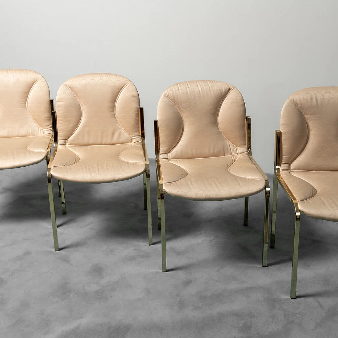 4 Chairs in gilded metal and fabric by Gianluigi Gorgoni, 1970s 6