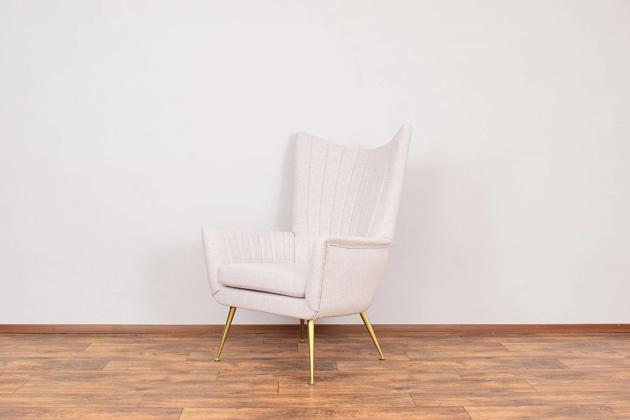 Wool armchair with gilded metal legs, 1960s 1