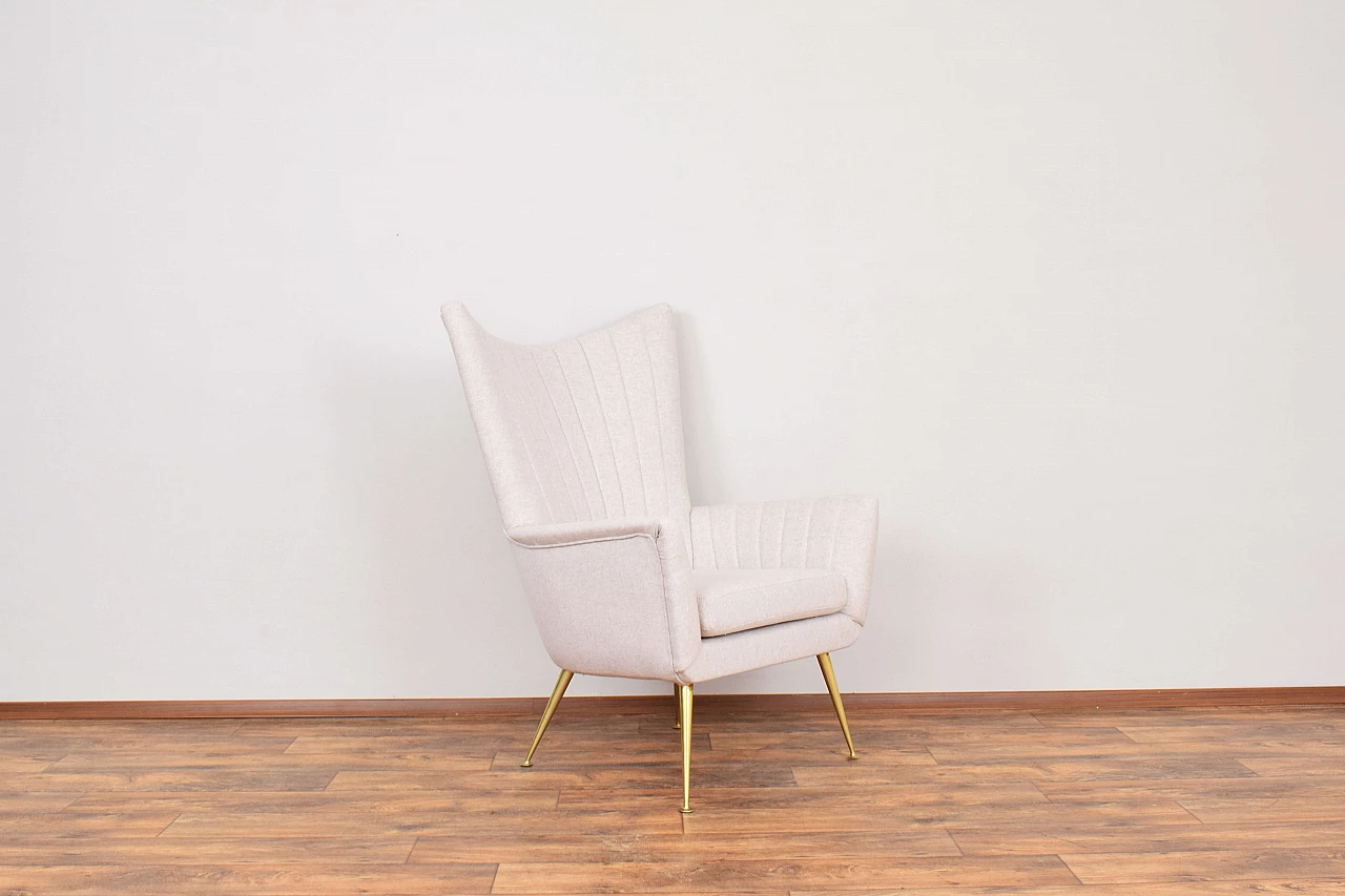 Wool armchair with gilded metal legs, 1960s 2
