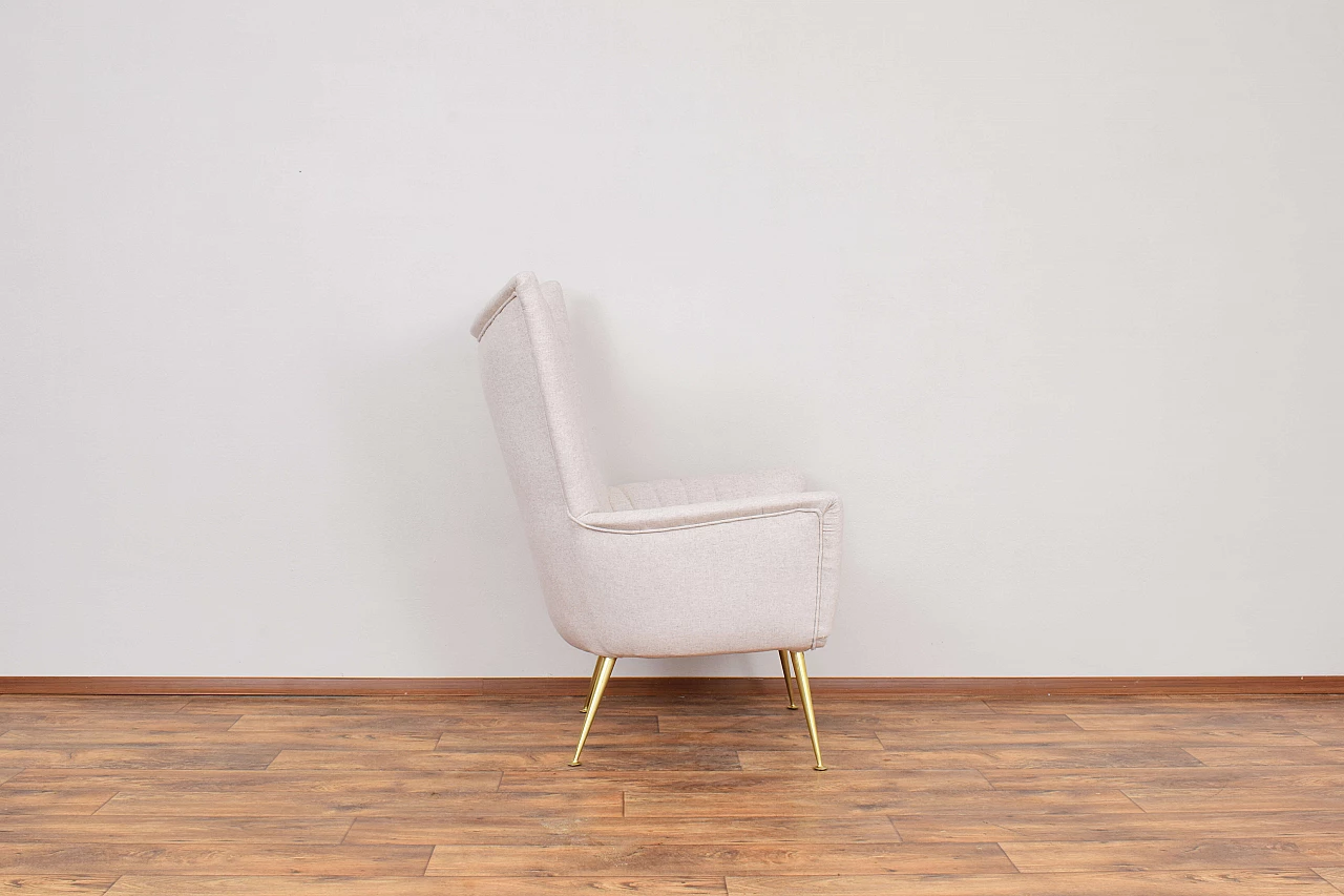 Wool armchair with gilded metal legs, 1960s 3